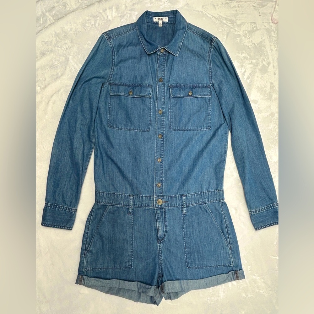 Paige Jackson Flyer Denim Chambrey Romper Sz XS